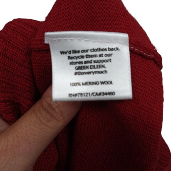 Eileen Fisher 100% Merino Wool Open Front Waterfall Cardigan Sweater Size L Red - Picture 7 of 11